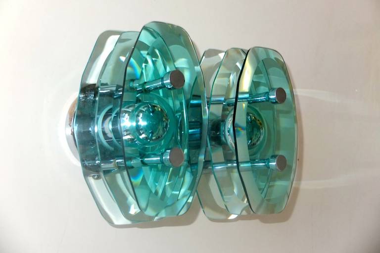 Pair of Italian Stacked Glass Sconces by Cristal Arte For Sale 1