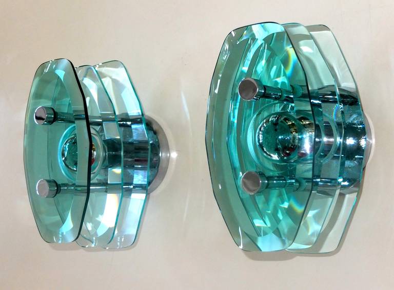 Pair of Italian Stacked Glass Sconces by Cristal Arte For Sale 4