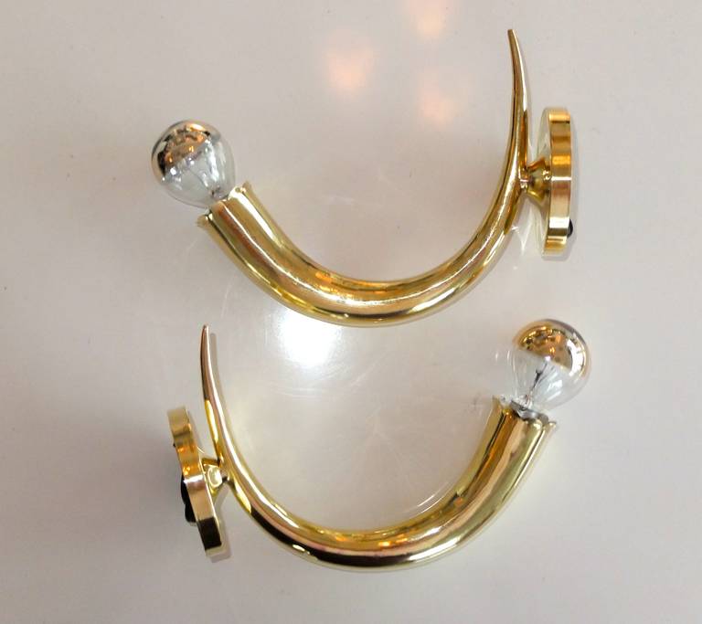 1950s Italian Brass Cornucopia Sconces For Sale 1