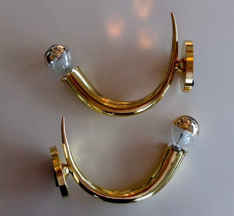 1950s Italian Brass Cornucopia Sconces For Sale 2