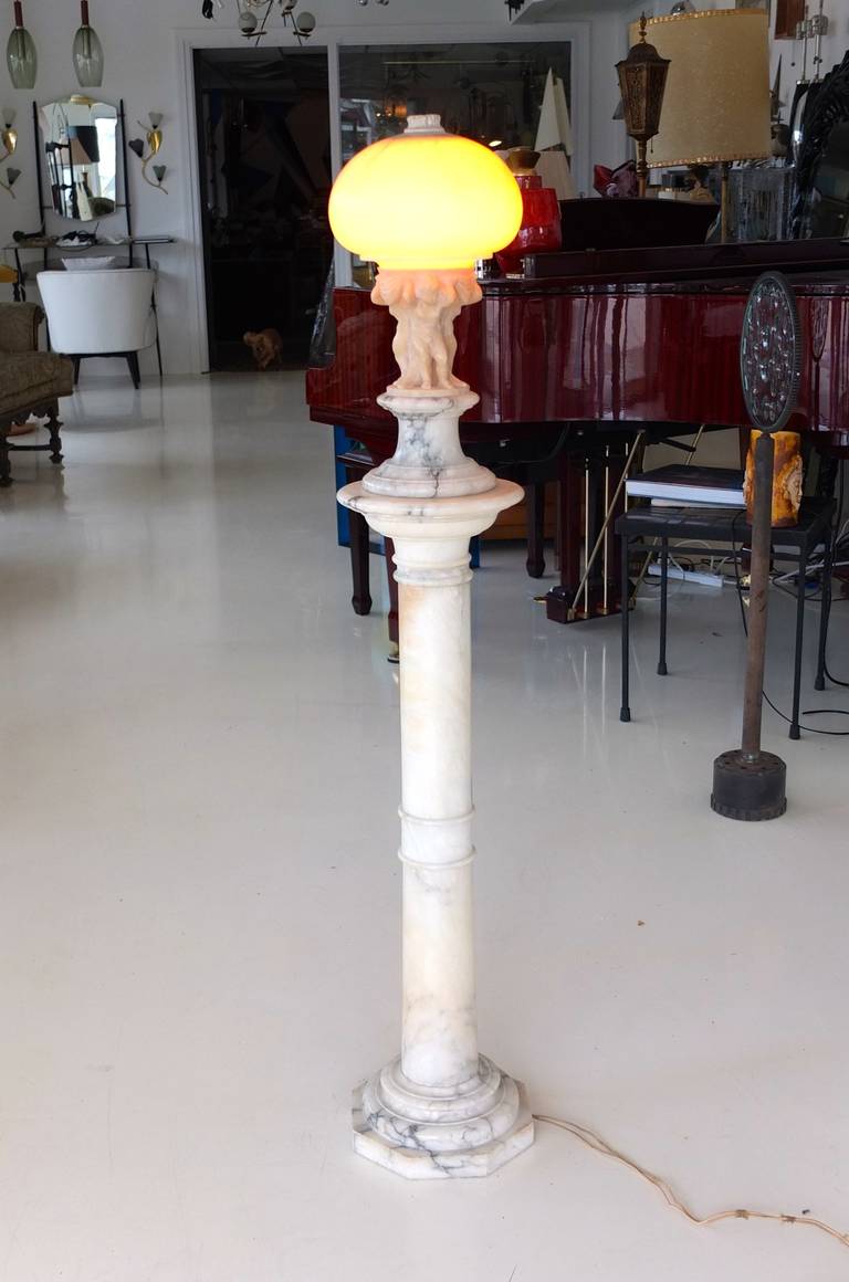 Early 20th Century Italian Figural Carved Alabaster Lamp on Column In Good Condition In Hanover, MA