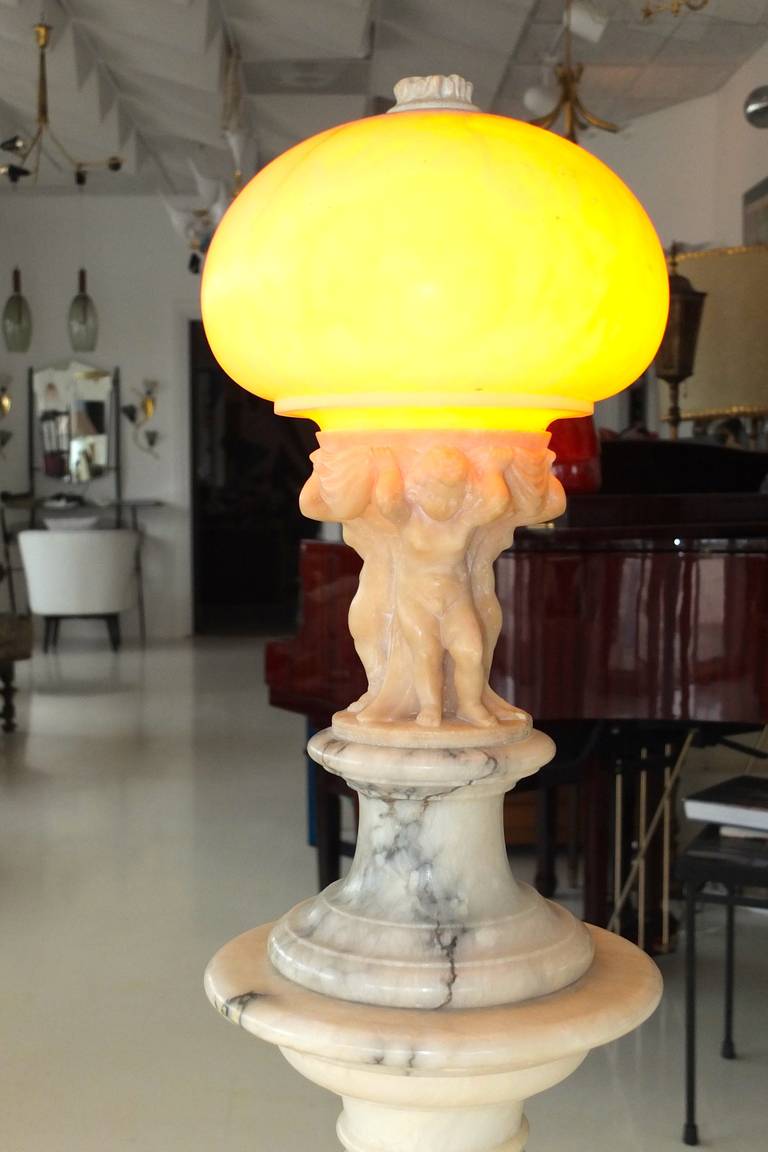 Early 20th Century Italian Figural Carved Alabaster Lamp on Column 1