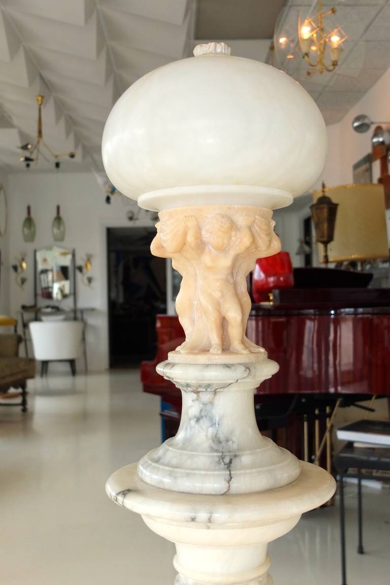 Early 20th Century Italian Figural Carved Alabaster Lamp on Column 5