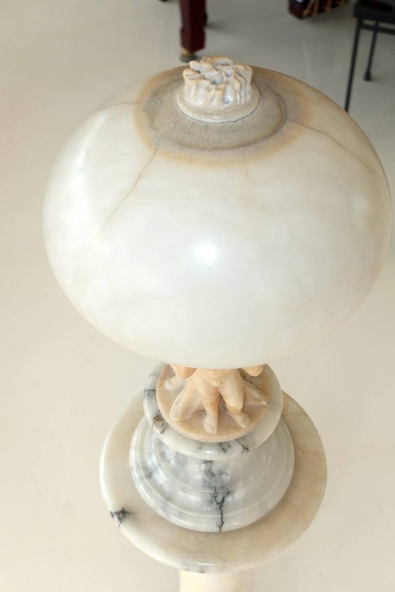 Early 20th Century Italian Figural Carved Alabaster Lamp on Column 3