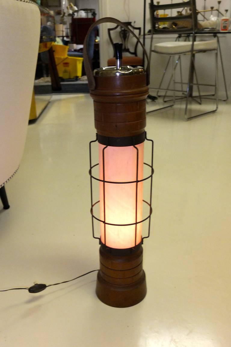 Wood Aldo Tura Attributed Floor Lamp Cendrier For Sale