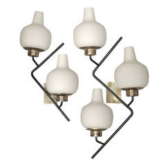 Stilnovo Brass & Opaline Glass ZigZag Wall Lamps 8