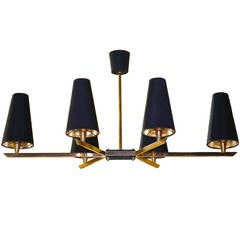 French 1950's Linear Six Light Brass Chandelier 8