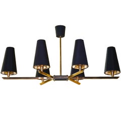 French 1950's Linear Six Light Brass Chandelier