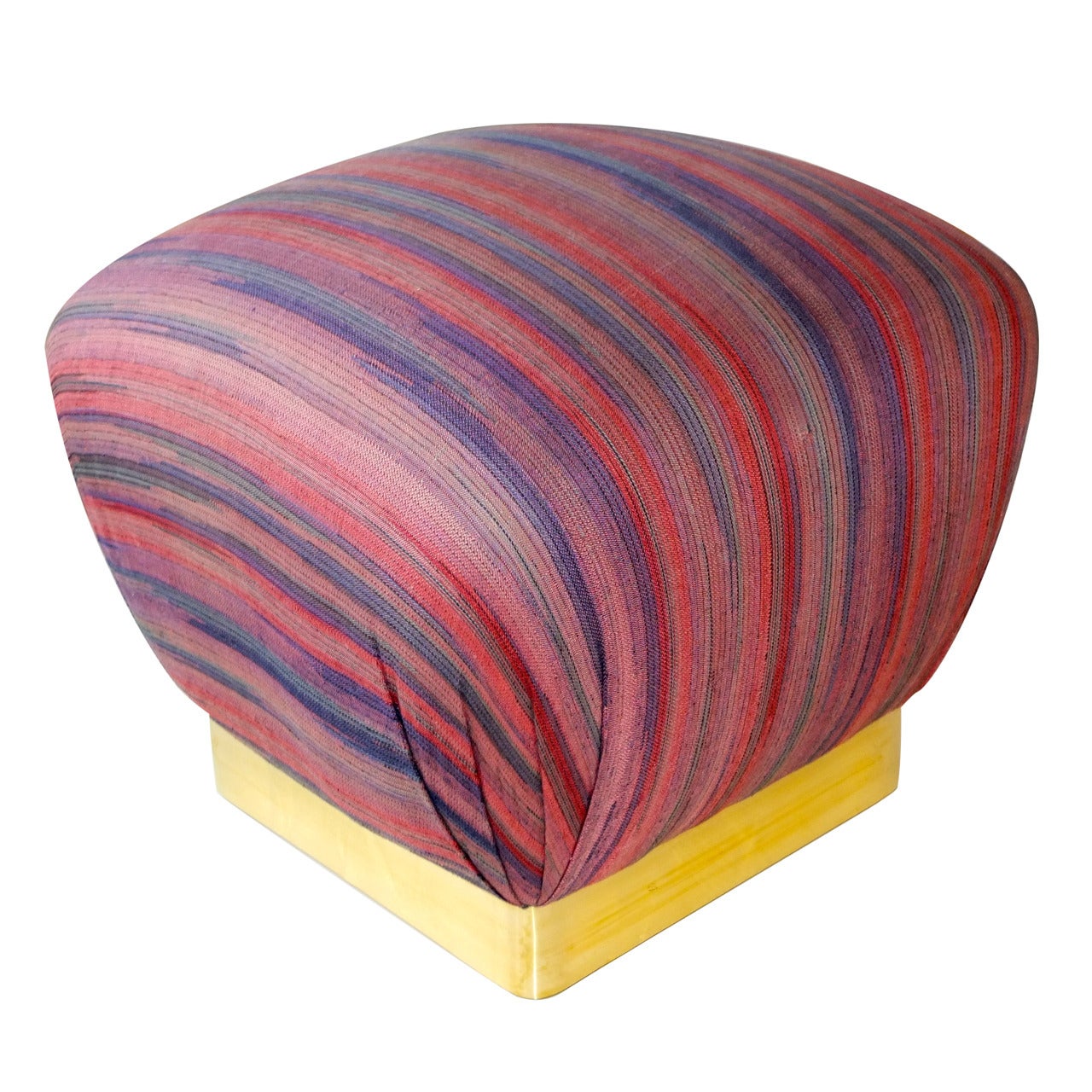 Souffle Pouf Ottoman with Brass Base in the Style of Karl Springer