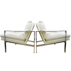 Pair of Milo Baughman Easy Chairs in Chrome & White Leather