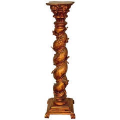 Carved Giltwood Italian Barley Twist Pedestal Column