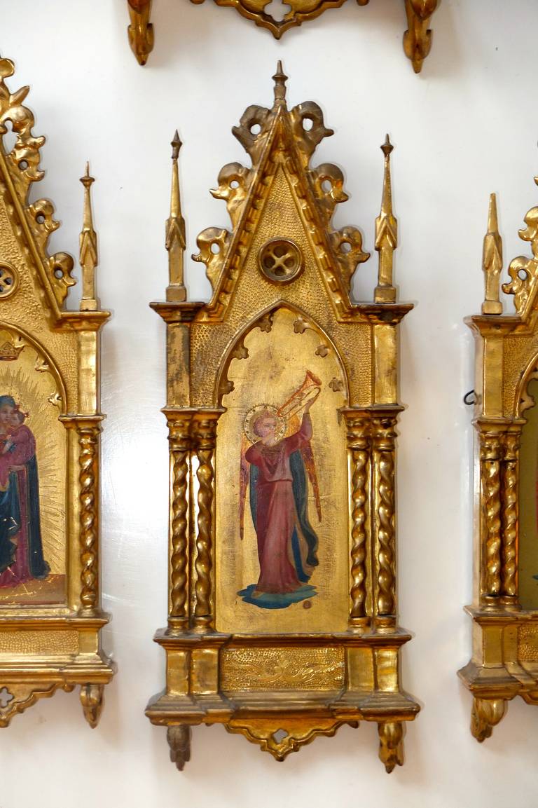 Giltwood Group of Four Grand Tour Gilt Framed Angels After Fra Angelico