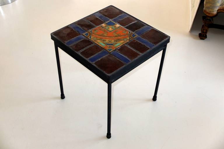 Square Iron and Glazed Stoneware Tile Occasional Table 2