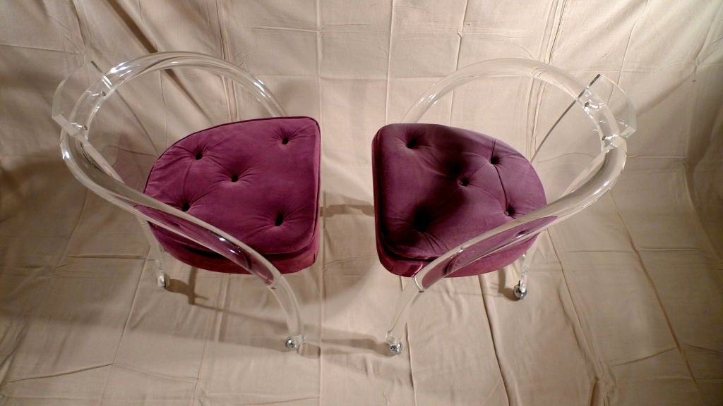 Late 20th Century Pair of Vintage Lucite Chairs on Casters