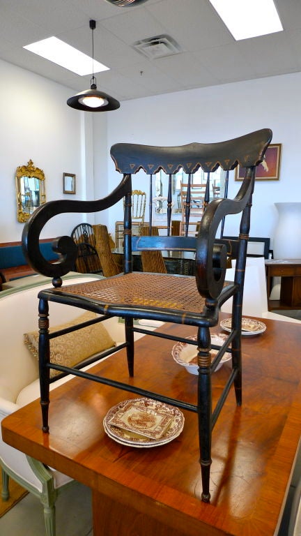 Antique Tole Painted Caned Chair