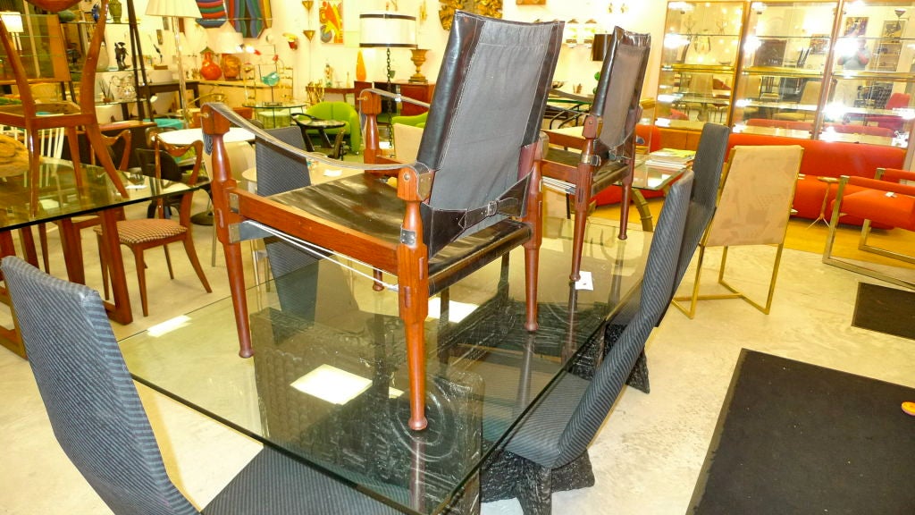 Pair of Rosewood & Black Leather  Campaign Safari Chairs 3