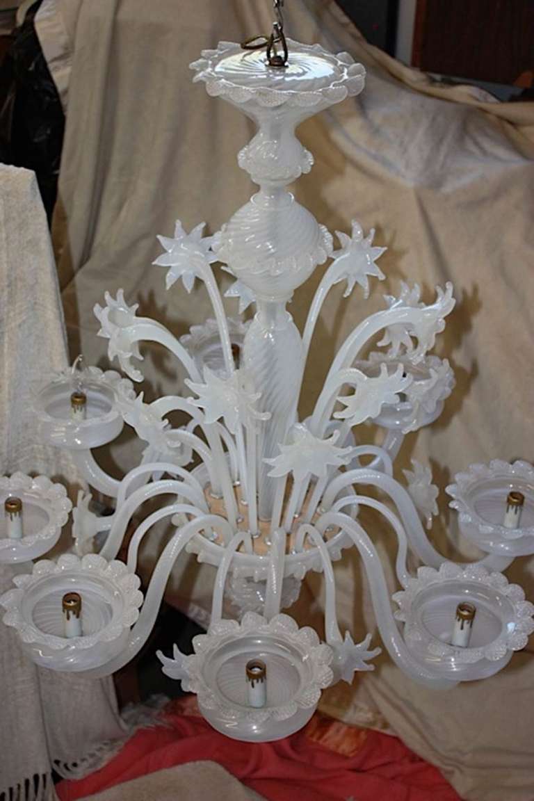 Barovier & Toso White Opaline 8 Arm Chandelier In Excellent Condition In Hanover, MA