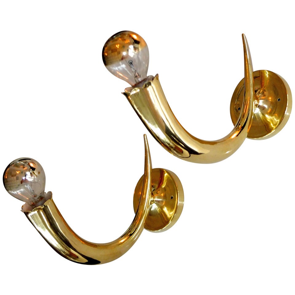 1950s Italian Brass Cornucopia Sconces For Sale