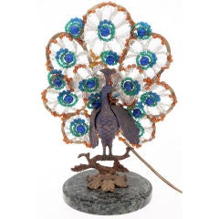 Bohemian Bronze and Beaded Glass Peacock Lamp 5