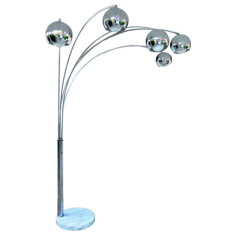 Italian 5 Arm Chrome Arc Floor Lamp