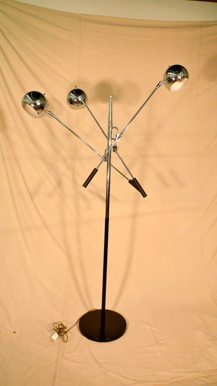 Italian Chrome Ball Three-Arm Articulating Floor Lamp