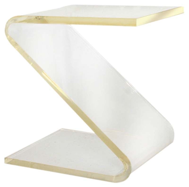 Inch thick formed Lucite Z shaped telephone tables by John Mascheroni.<br />
Often copied; never duplicated.<br />
<br />
Price is for the pair.