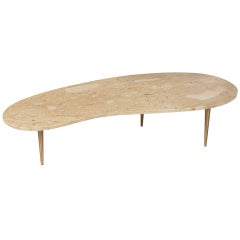 Rene Brancusi Biomorphic Cocktail Table with Tapered Brass Legs