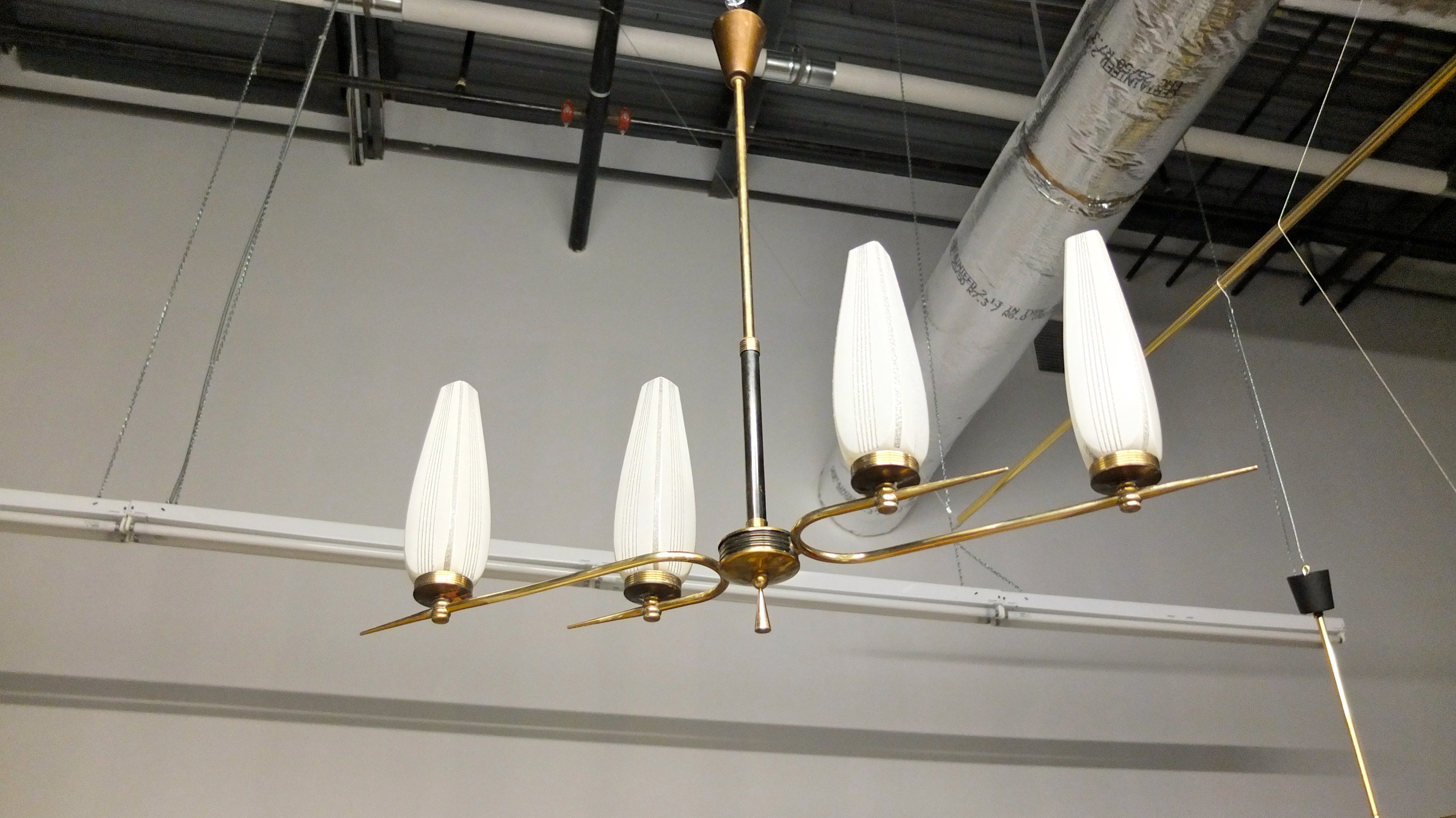 French Modernist Linear Chandelier For Sale