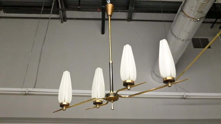 Mid-20th Century French Modernist Linear Chandelier For Sale