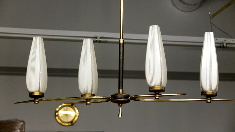French Modernist Linear Chandelier For Sale 1