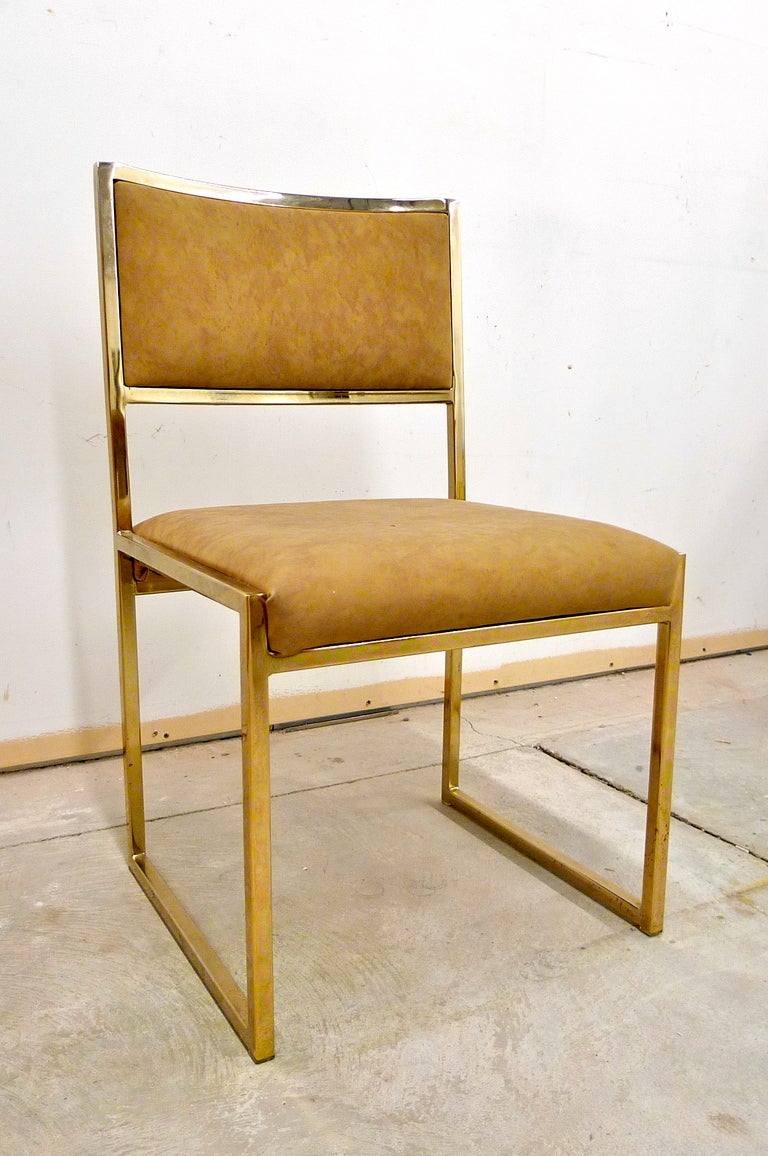 Late 20th Century Set of Six Brass Frame Dining Chairs Attributed to Milo Baughman