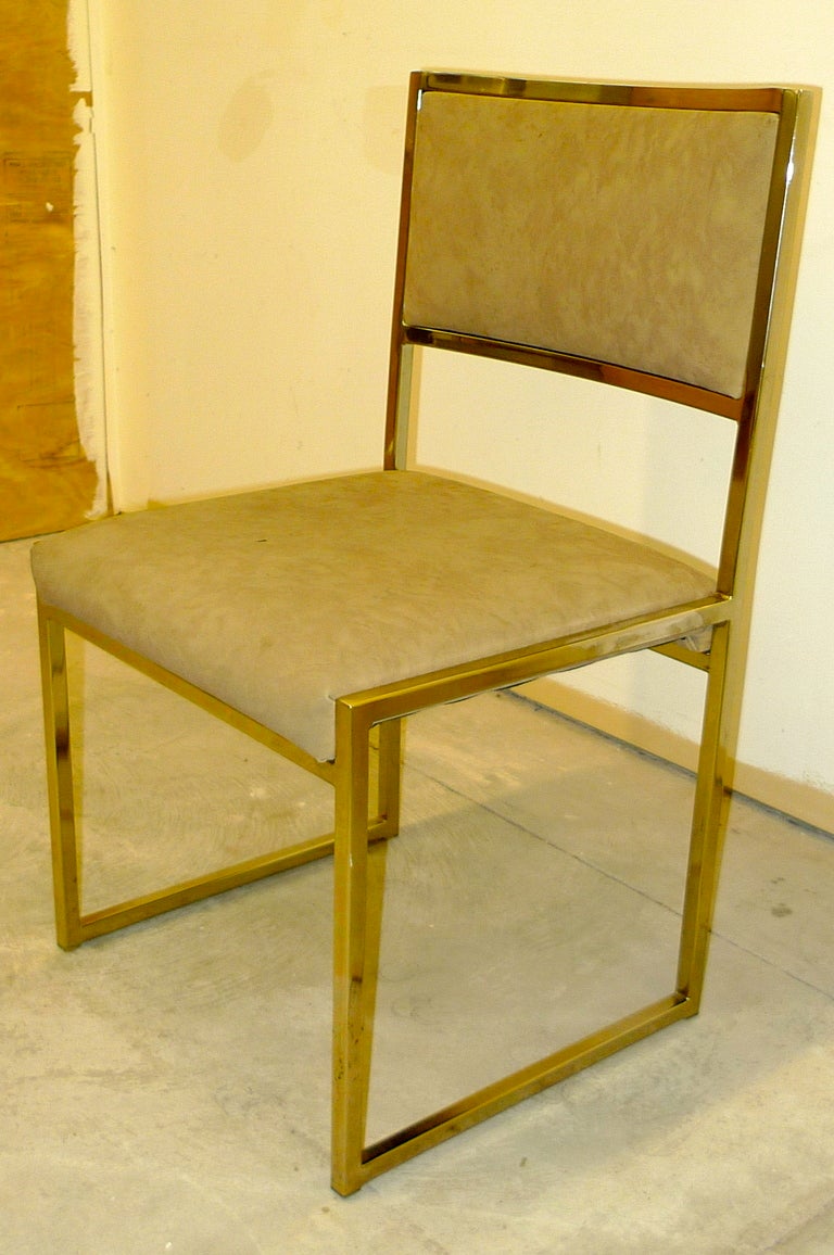 American Set of Six Brass Frame Dining Chairs Attributed to Milo Baughman