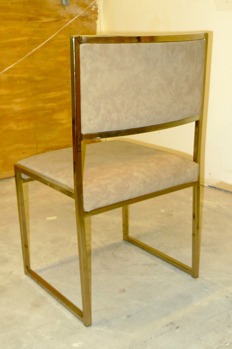 Set of Six Brass Frame Dining Chairs Attributed to Milo Baughman In Good Condition In Hanover, MA