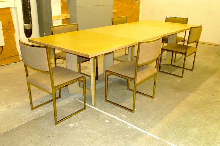 Set of Six Brass Frame Dining Chairs Attributed to Milo Baughman 2
