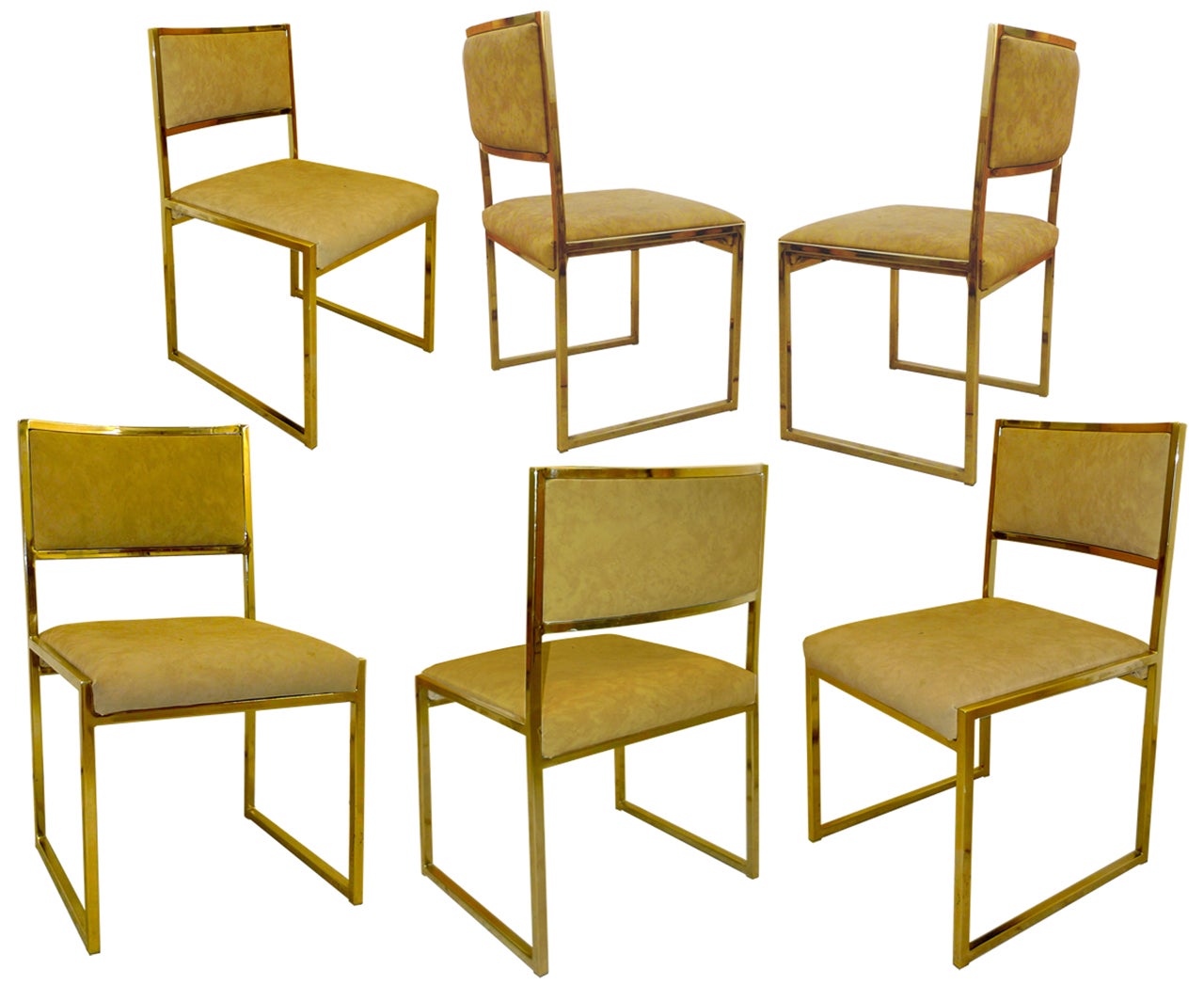 Set of Six Brass Frame Dining Chairs Attributed to Milo Baughman