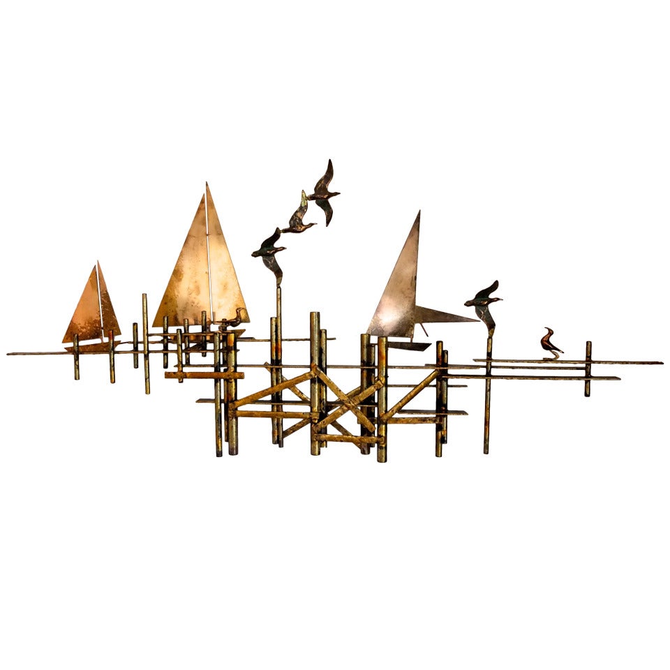 Sailboats & Dock Wall Sculpture by Curtis Jere