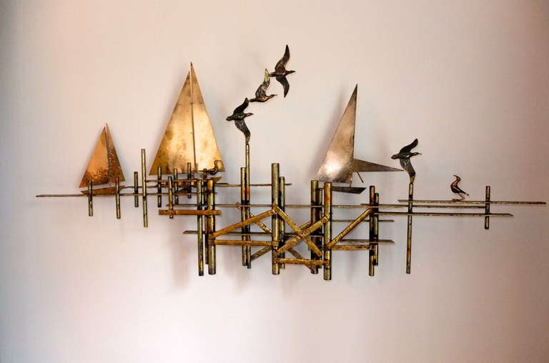 Fantastic brass wall sculpture signed C, Jere for Artisan House
