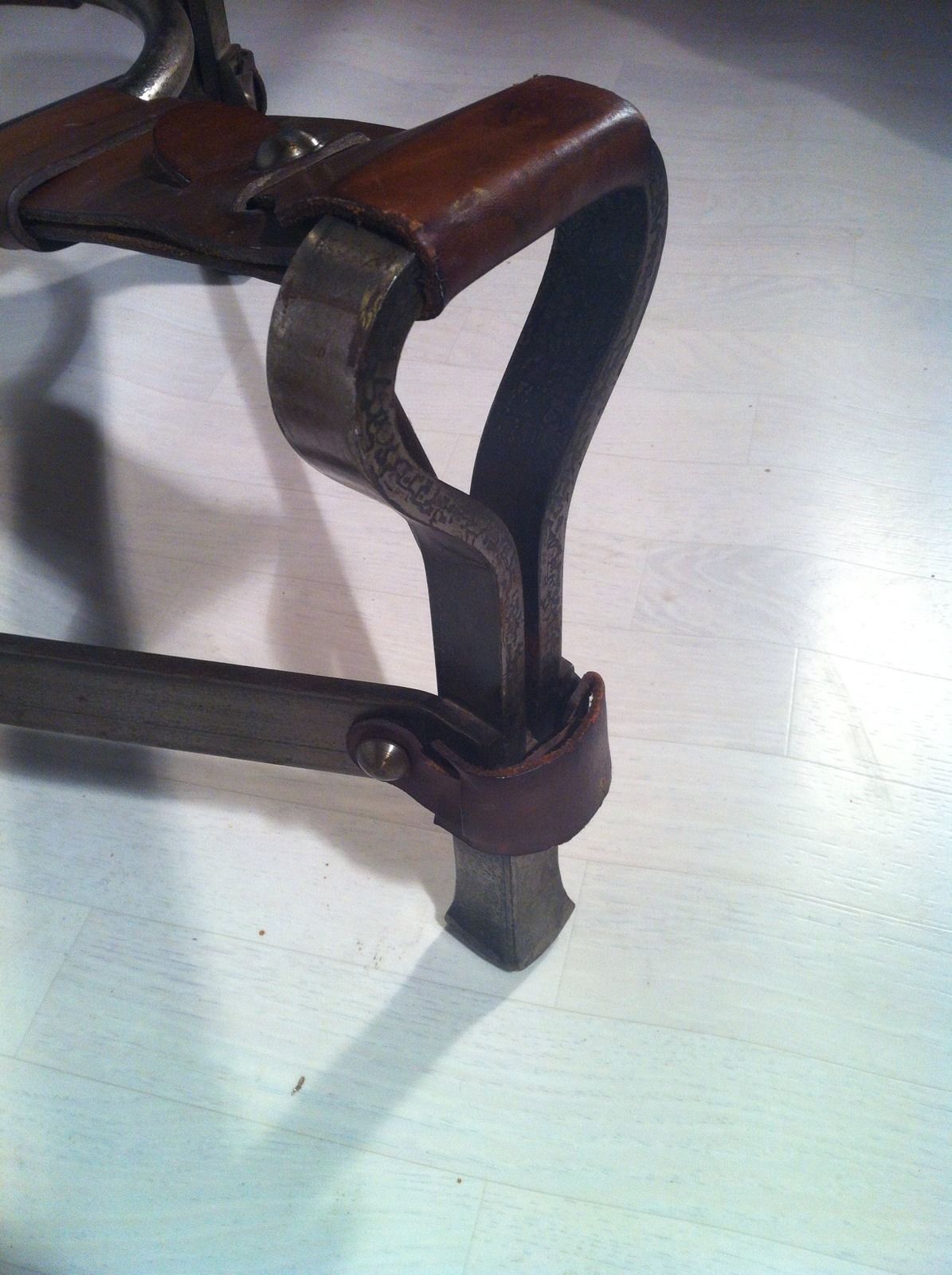 Mid-20th Century French 1950s 'Fer Forge' Leather Strap Cocktail Table