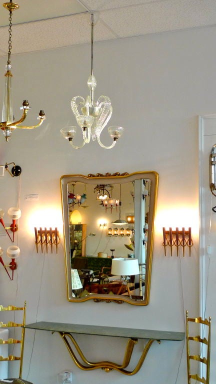 Elegant three 'S' arm chandelier with unpolished brass fittings by Barovier & Toso of Murano.