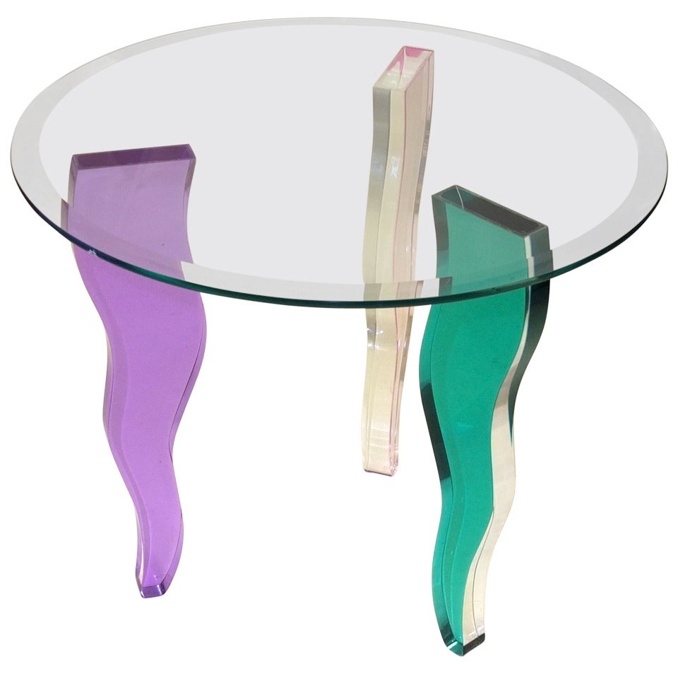 Colored Lucite Three Leg Occasional Table