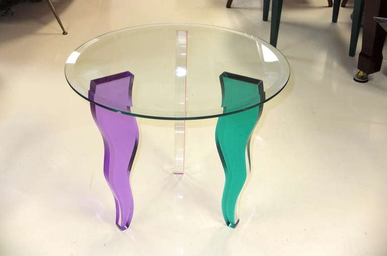 American Colored Lucite Three Leg Occasional Table