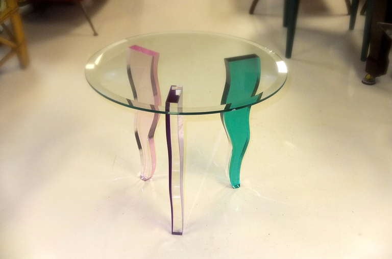 Colored Lucite Three Leg Occasional Table 1