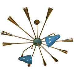 1950s Italian Brass Sputnik Chandelier with Two Adjustable Cones