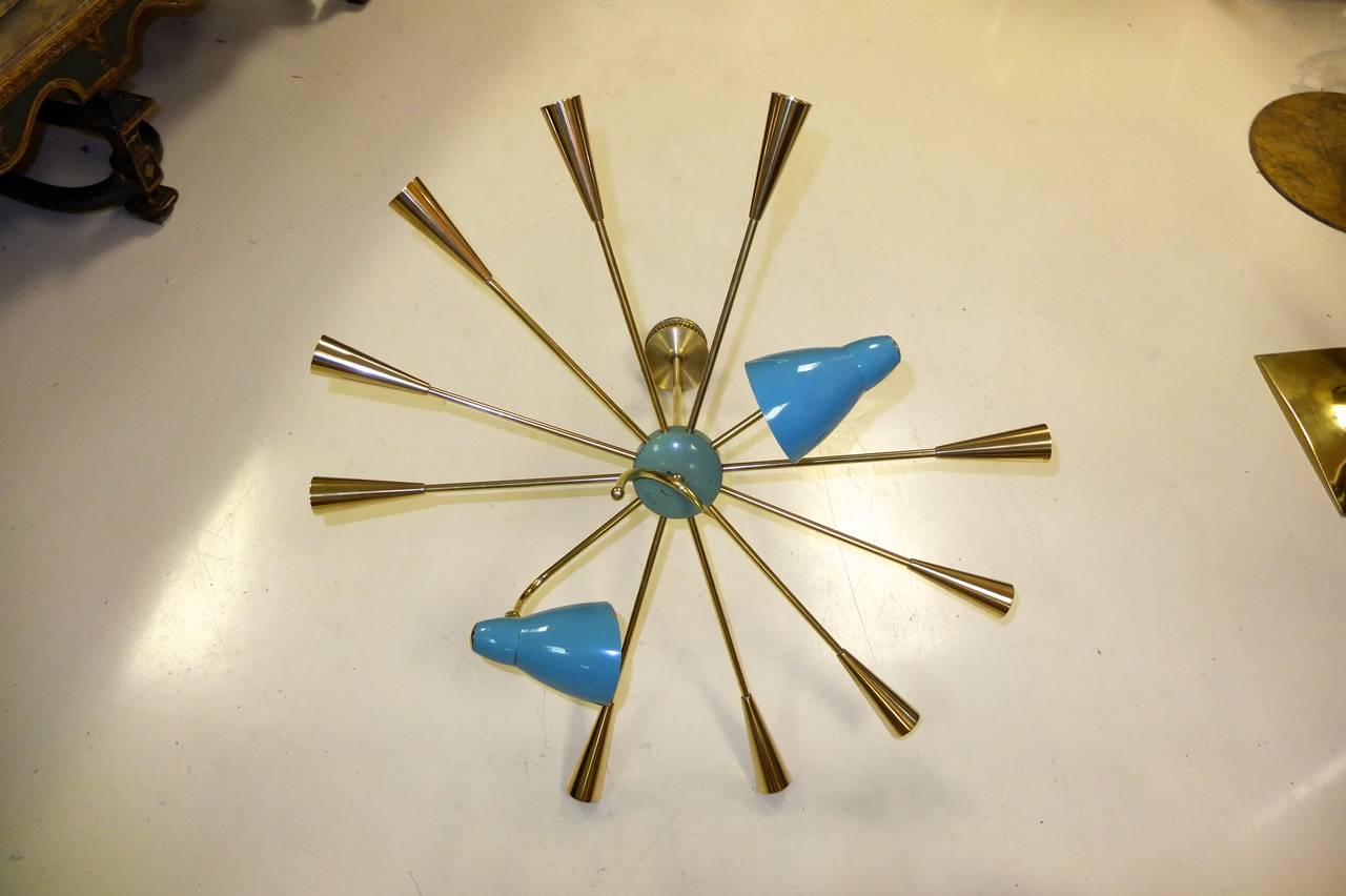 1950s Italian Brass Sputnik Chandelier with Two Adjustable Cones 1