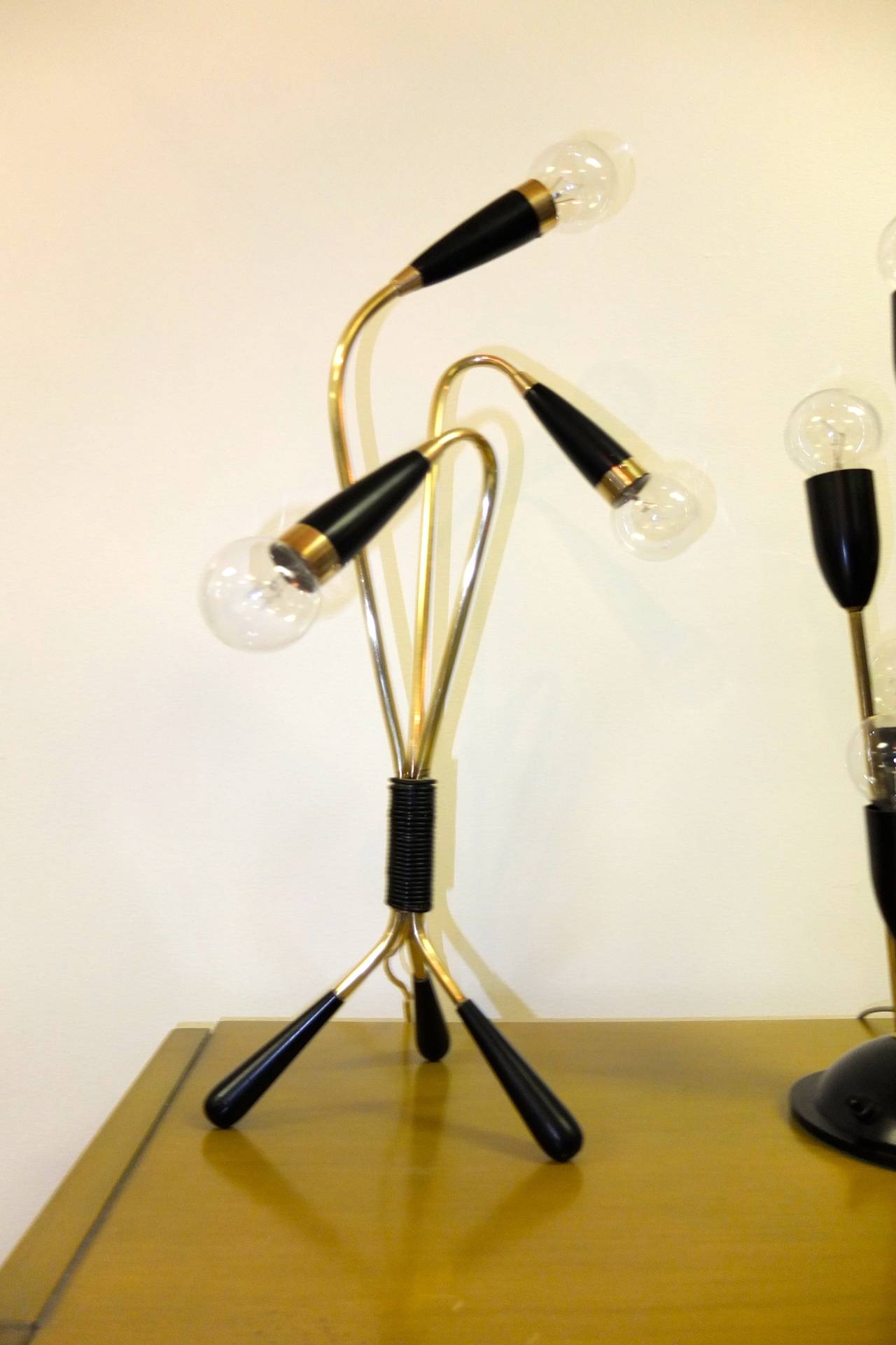 Mid-Century Modern 1950s European Three-Arm Table Lamp with Tripod Feet