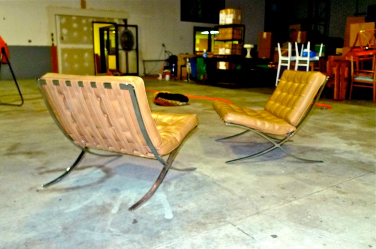 Late 20th Century Pair of Vintage 1970's Barcelona Chairs