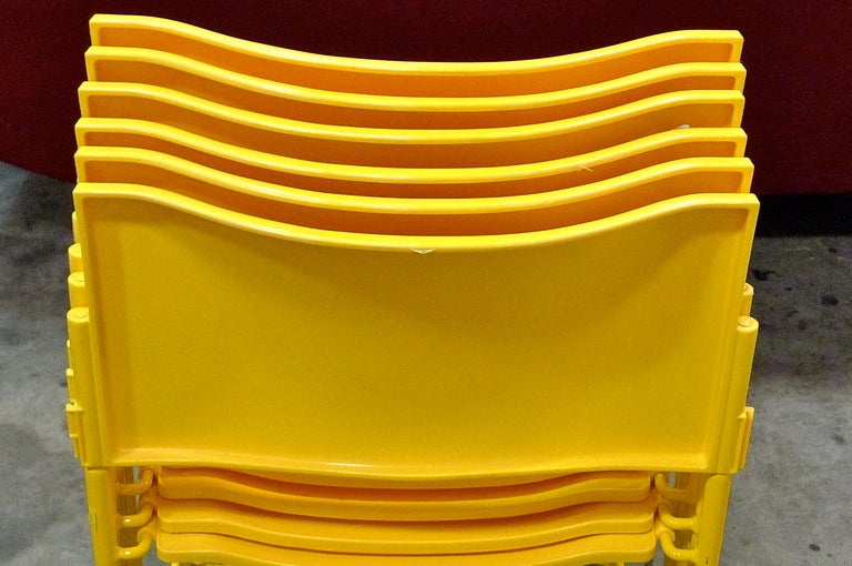 Modern Set of Six Stacking Chairs by Vlad Muller in Yellow For Sale