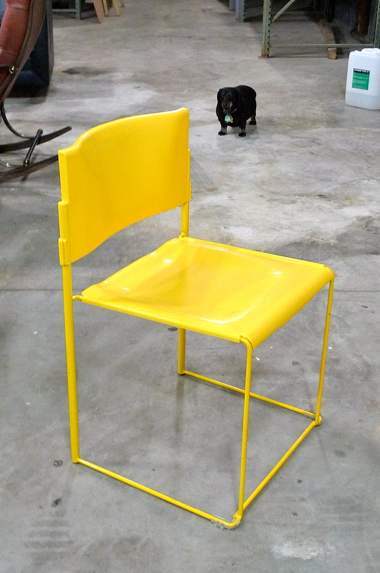 Set of Six Stacking Chairs by Vlad Muller in Yellow In Good Condition For Sale In Hanover, MA