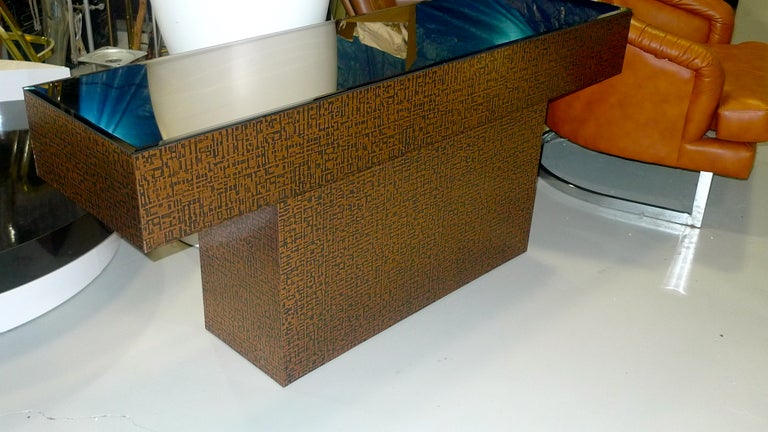 Pedestal Console Table Clad in Embossed Copper In Excellent Condition In Hanover, MA