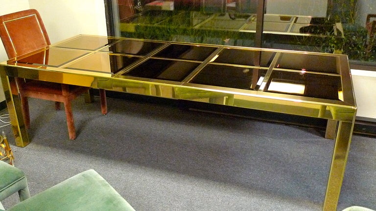 Late 20th Century Mastercraft Brass Dining Table with Bronze Mirror Panel Top